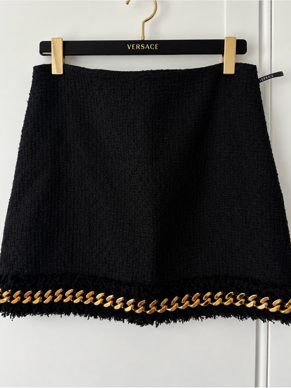 Versace Chain-Link Trim Tweed Miniskirt Black Size 42
